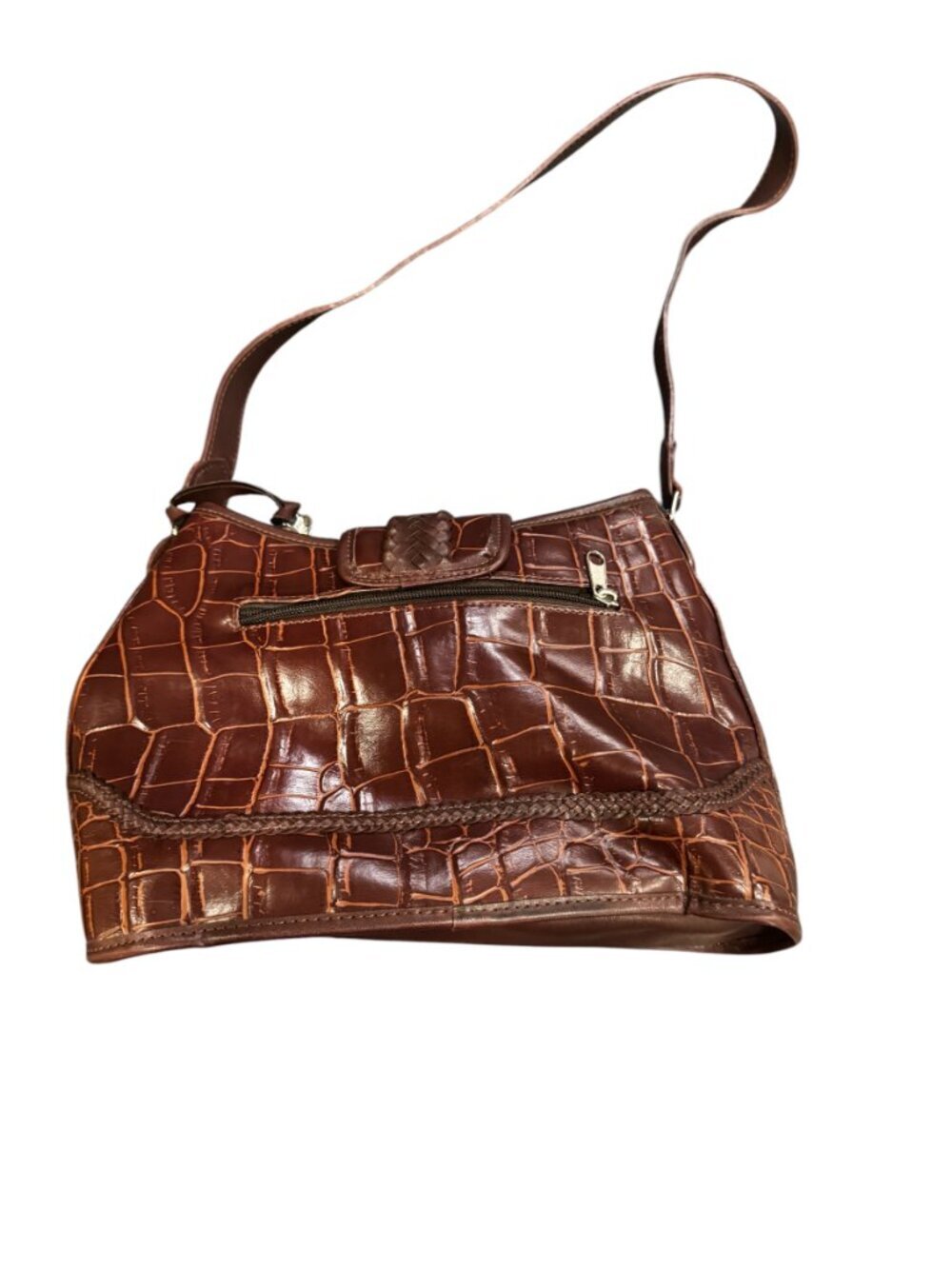 Vintage Brighton Denim & Croc Embossed Leather Shoulder Bag - Picture 5 of 6